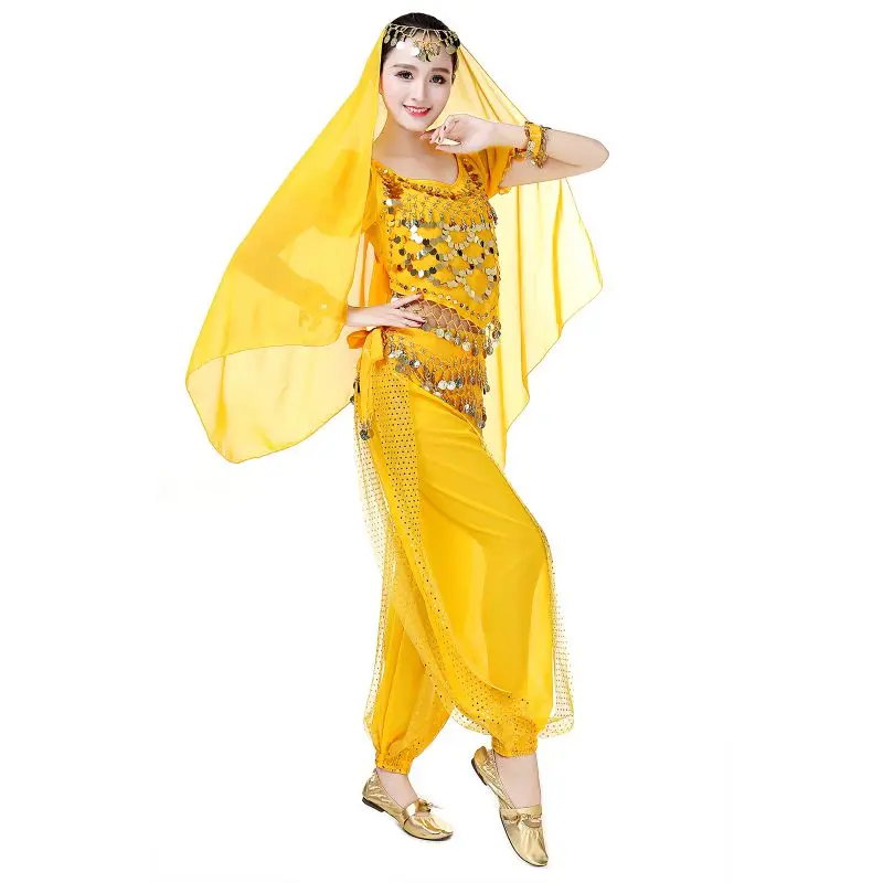 Womens Belly Dance Sets Harem Pants Lantern Shiny Sequins Top Adult Belly Dance Chiffon Practice Trousers Costume ﻿