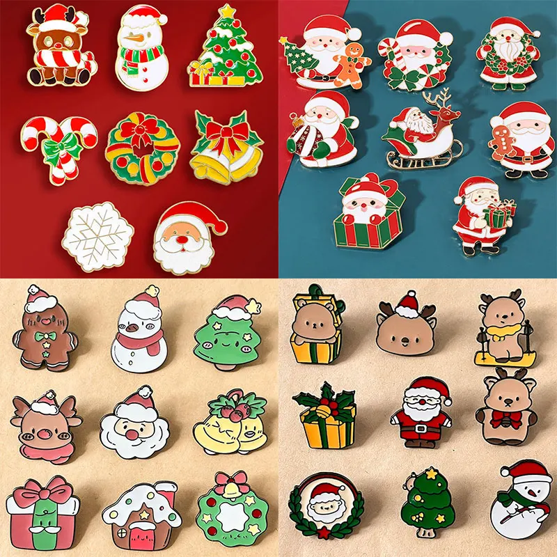 Christmas Cartoon Badge Cute Father Christmas Christmas Deer Metal Brooch Childrens Gifts Pins