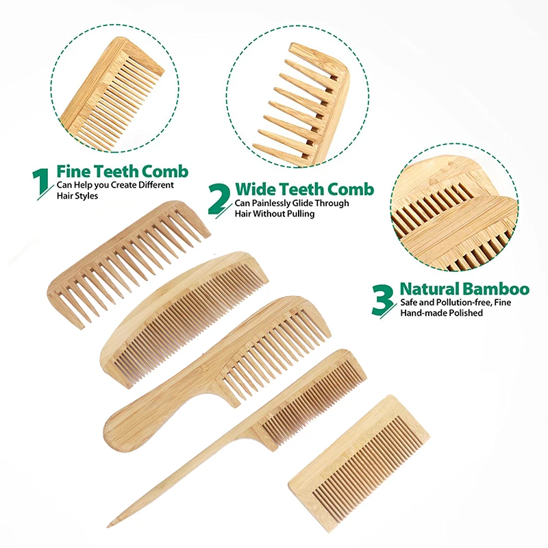 1 natural bamboo and wood comb, smooth hair, anti-static scalp massage bamboo and wood comb, hairstyle comb