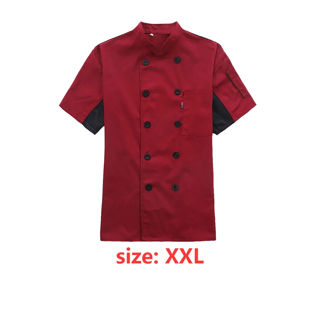 Mantel Herren Kurzarm mit Knopftaschen Kochjacke Schicke Arbeitskleidung Uniform Hautfreundliche Kostüme Weiß XL