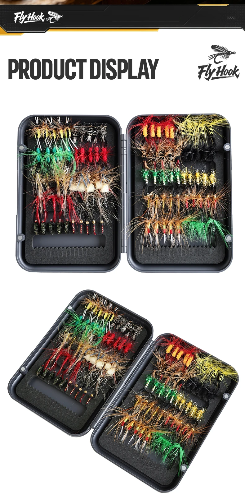 TAIYU 40/64/100 Stück/Set Fliegenfischer-Köder-Set Künstliche Bionische Würmer Forellen-Angelköder Trockene und Nasse Nymphen Fliegenfischerhaken mit Box – Detail 15