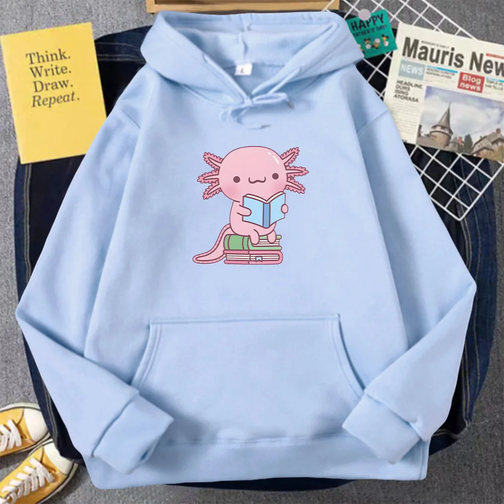 Axolotl Read Book Classic Cute Hoodies Casual Graphic Cute Print for Woman Winter Sweatshirt Long Sleeve Spring/Autumn Sudaderas