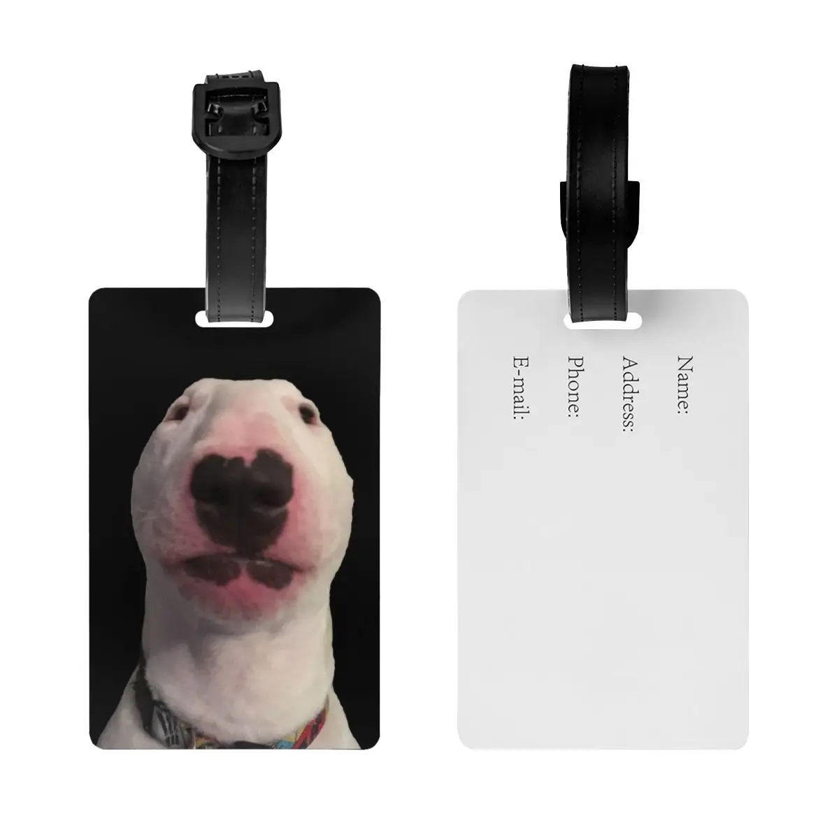 Etiquetas de equipaje personalizadas para maletas, cubierta de privacidad, tarjeta de identificación con nombre, perro Bull Terrier, divertida