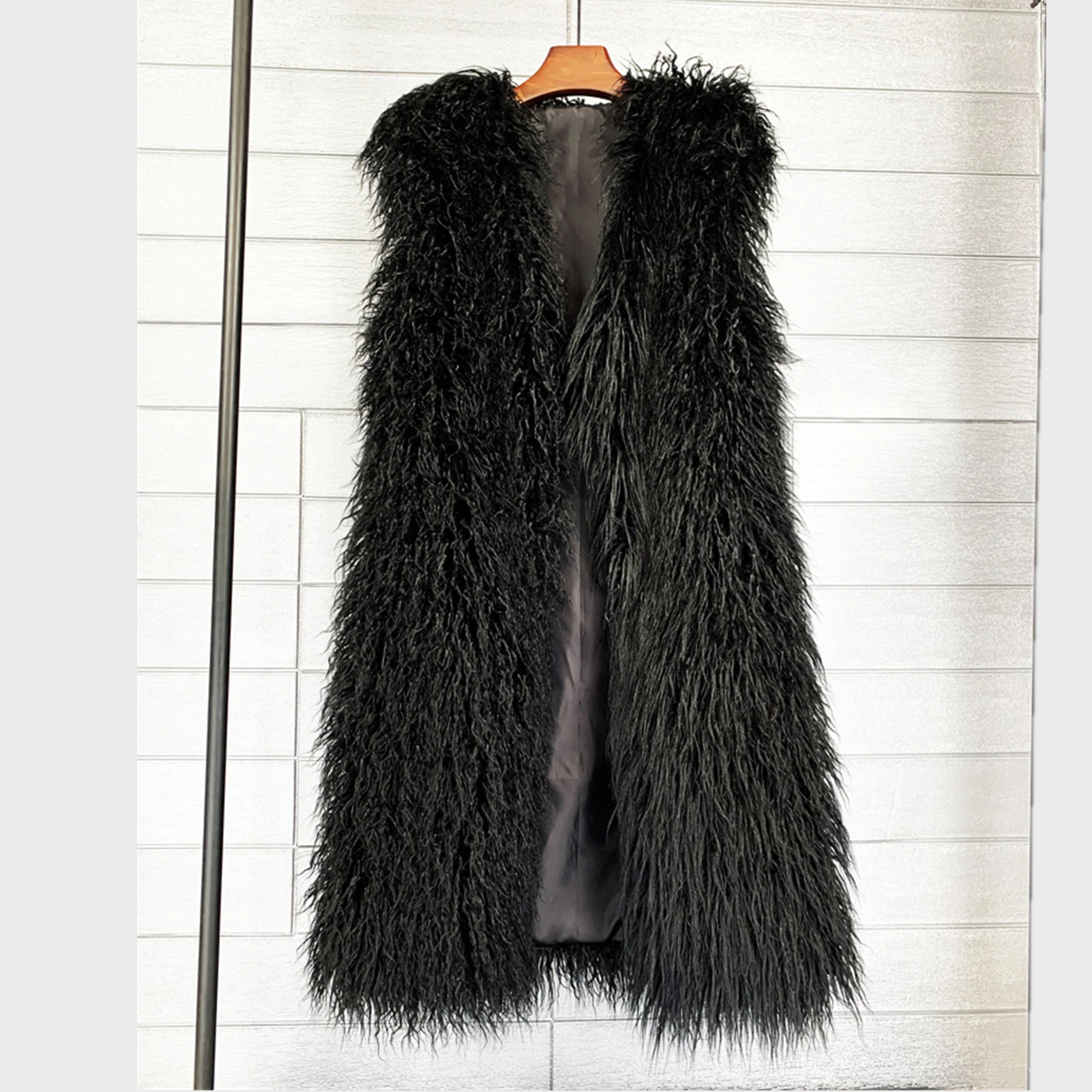 Dames herfst winter mouwloos lang pluizig namaakbont vest snoep kleur faux schapenbont jas