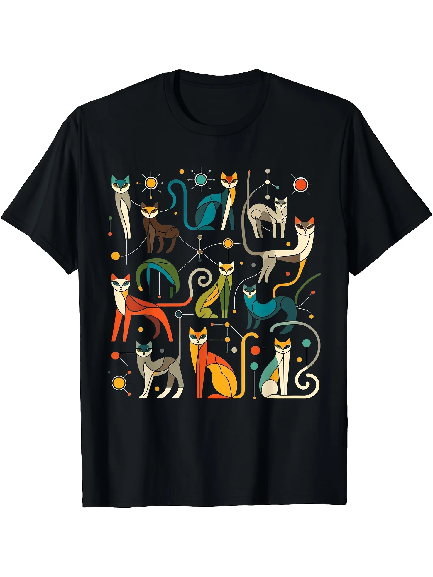 T-shirt vintage rétro style années 50 et 60 avec motif de chats à col long