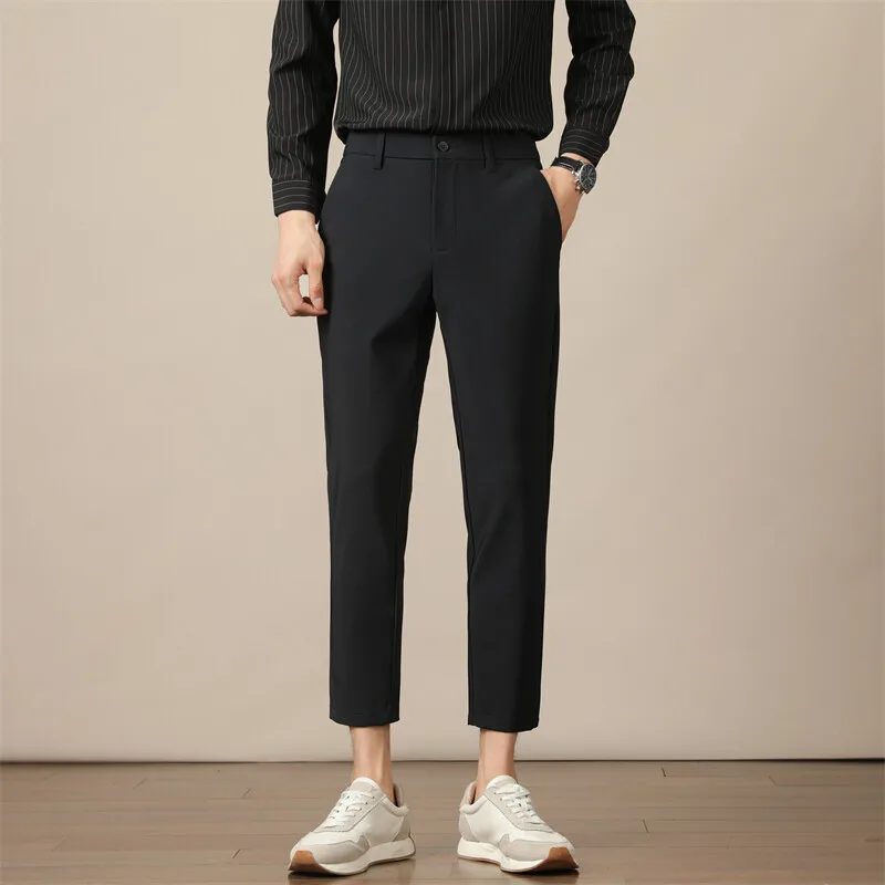 GIOIOMen's suit pants，2025Spring and Summer New Ice Silk Thin Slim Korean Style Cropped Casual Pants，Fashion Draping Men's Pants