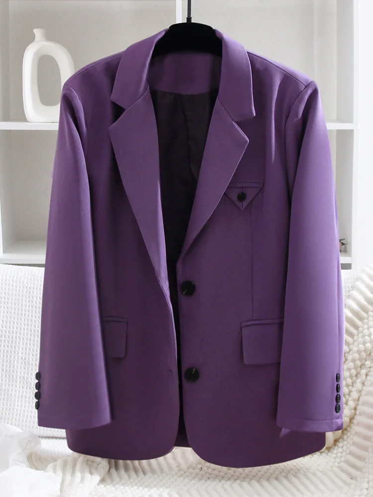 

Fashion Purple Long-sleeved Suit Jackets Women's Clothing Spring Autumn Blazers New Street Single-breasted Suit Coats jp473