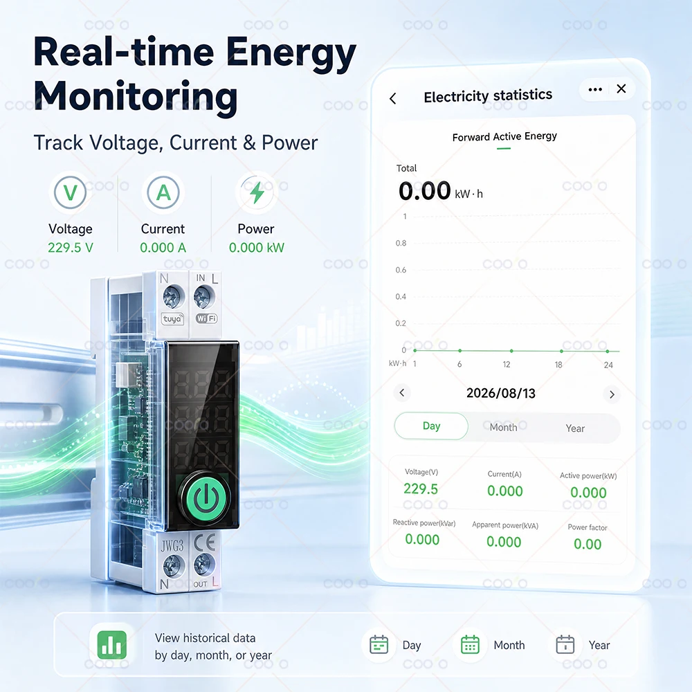 Tuya WiFi/Zigbee Intelligenter Schutzschalter MCB 1P+N 63A Timer Stromzähler Energie kWh Spannungs- und Strommessgerät für Alexa Google Home – Detail 4