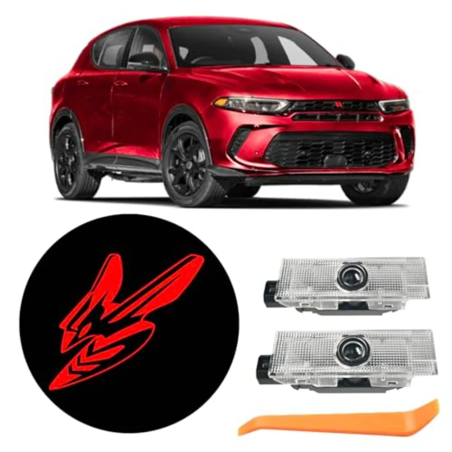 

В наличии: 2 шт. Светодиодные проекционные лампы-подсветки дверей с логотипом, совместимые с Dodge Challenger Hornet, LED Ghost Shadow Welcome Puddle Projection Light Lamps