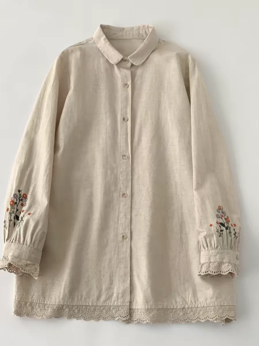 

Spring 2026 Women's Long Sve irt Stand Collar Sweet Sle Embroidery Design Slimming Effect Versatile Faionable Top