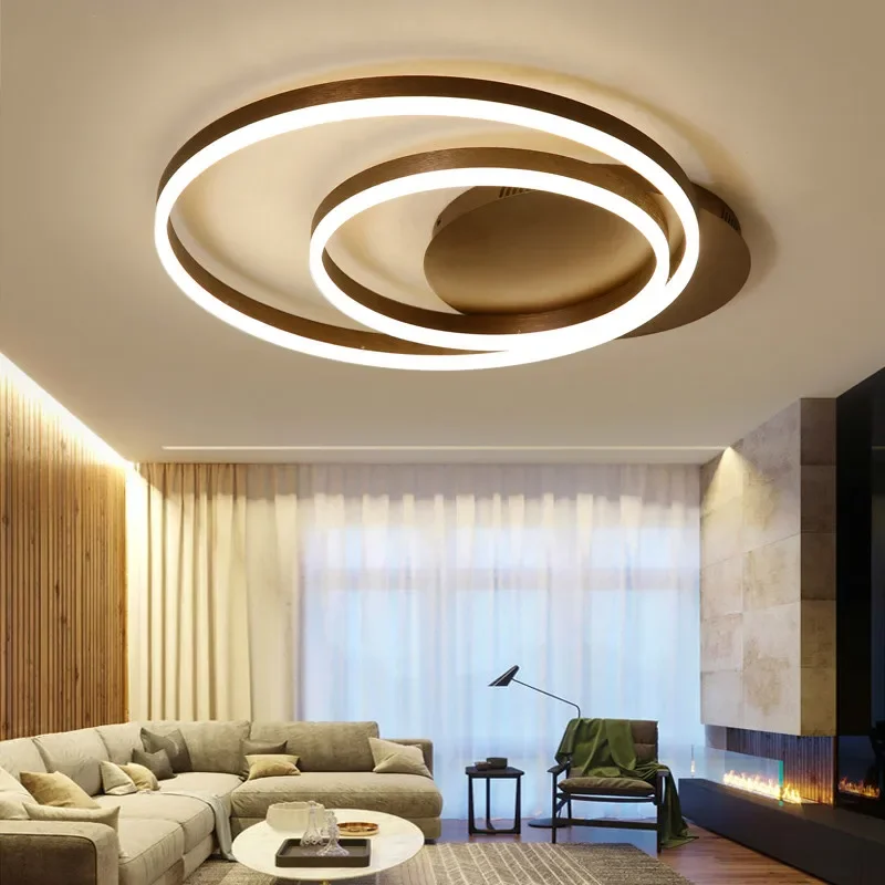 

Modern remote control led ceiling lights for living room lamparas de techo dimming lamp coffee color double circle