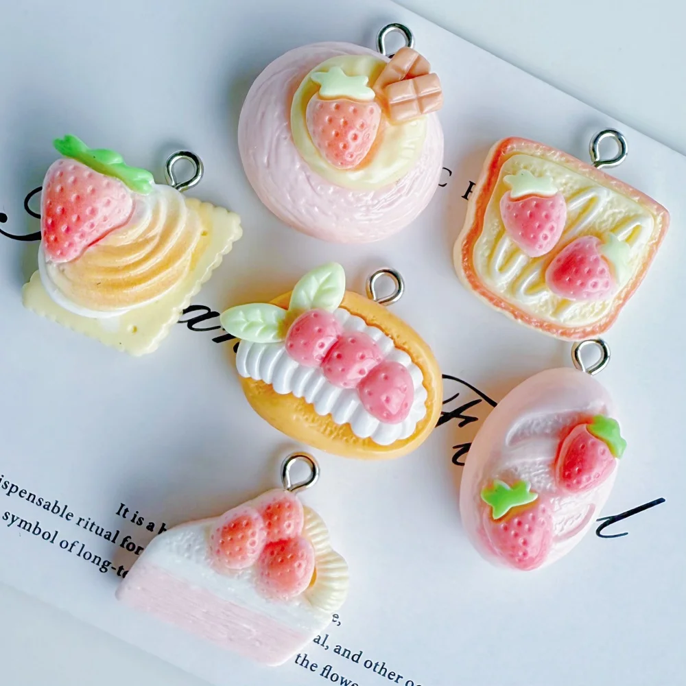 10pcs Resin Mixed Style Simulation Food Cream Toast Bread Charms Pendant For Diy Making Necklace Pendant Jewelry And Accessories