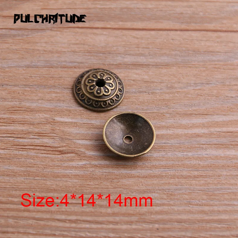 30pcs 4*14*14mm Two Color Bead Caps Charm Hollow Round Flower Pendants Jewelry Accessories DIY Receptacle Charms