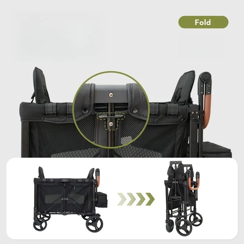 Double Twin Baby Stroller Foldable Lightweight Sit Recline Design Camping Wagon for Infants Outdoor Camping Outings