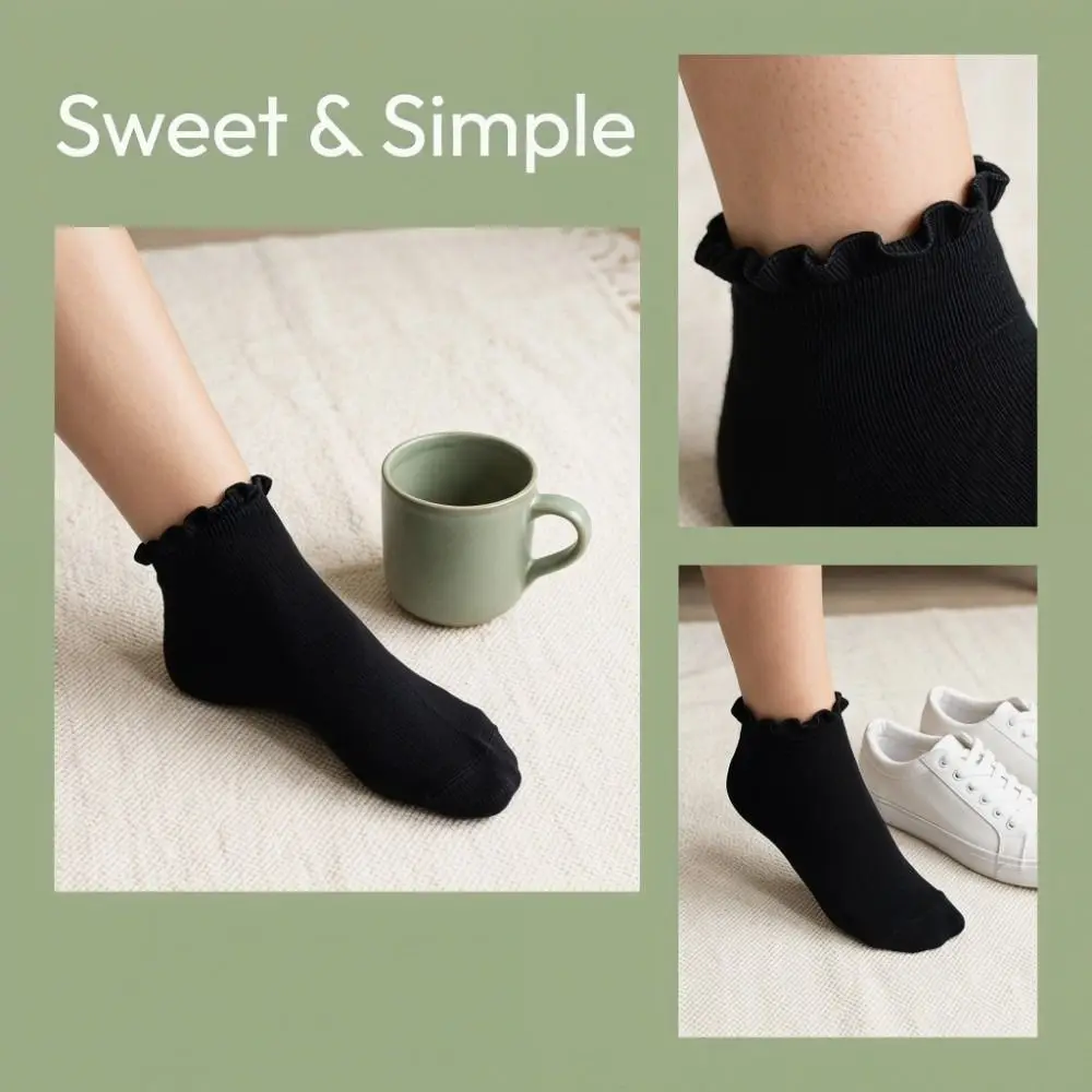 6Pairs Cute Thin No Show Socks Anti-friction Short Women Ruffle Socks Sweat-Absorbent Frilly Low Cut Socks Home