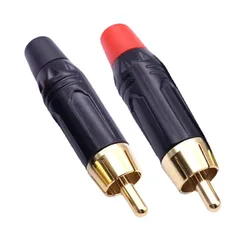 Red Black RCA Male Female Plug Black Aluminum Shell RCA Audio Video Cable Connector Copper Gold-plated RCA Male Lotus Head 6mm
