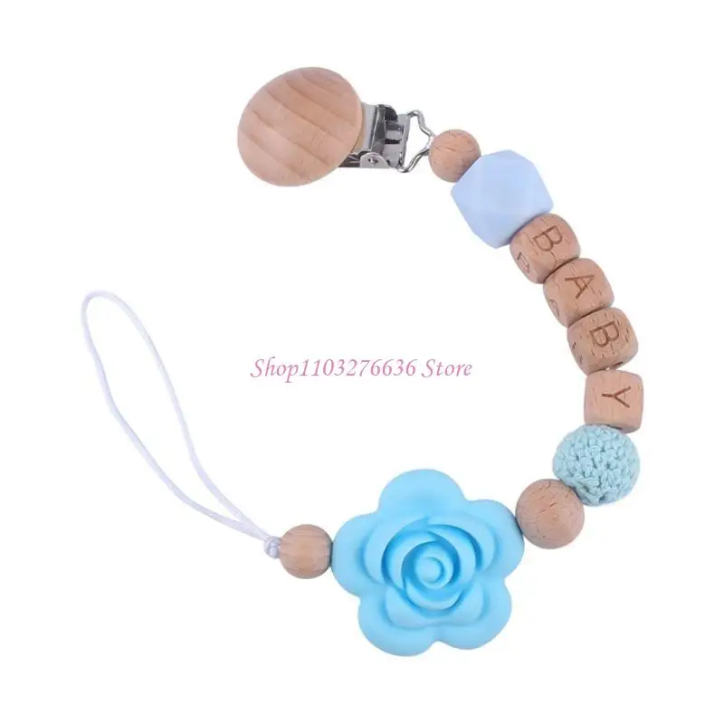 R6FD Bead Baby Boy Girls Holder Soother Pacifier Clip Silicone Rose Teething Relief Teether Toy Birthday Shower Gift