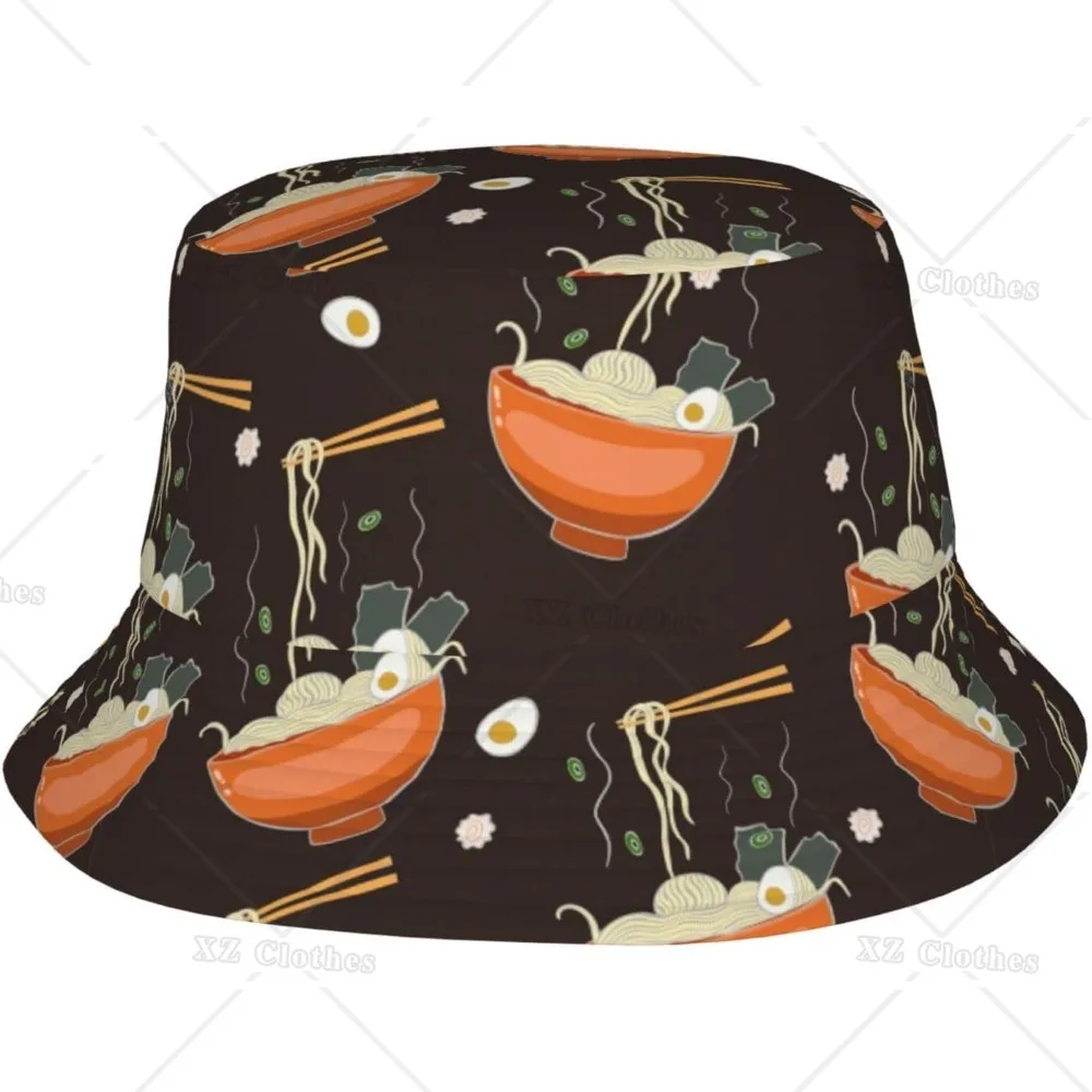 Ramen Noodle Soup Pattern Bucket Hat for Women Men Teens Beach Outdoor Fashion Packable Sun Cap Fishing Caps for Fisherman