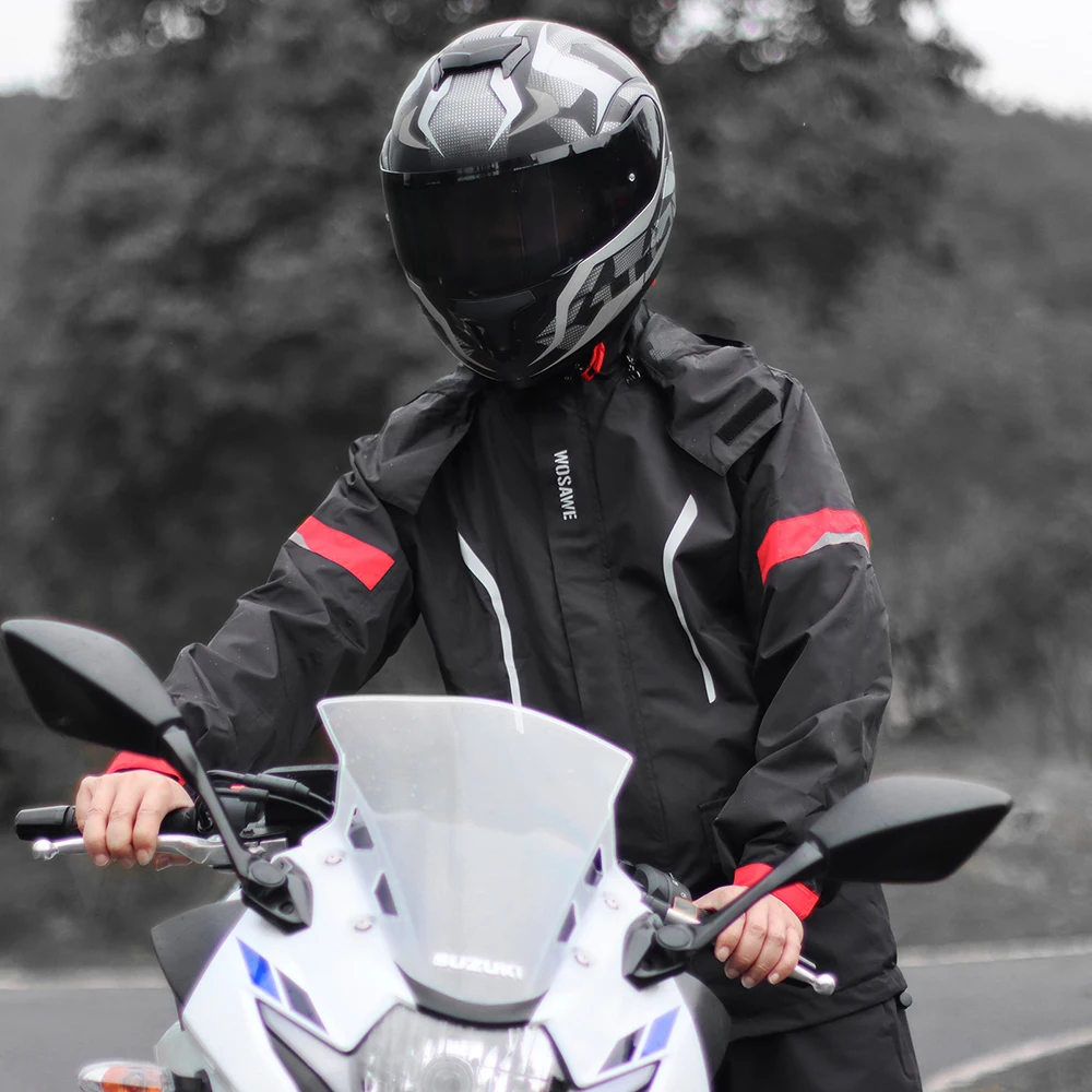 WOSAWE Reflective Motorcycle Raincoat Unisex Raincoat Waterproof Motocross Suit Waterproof Motorcycle Jacket Hiking Coat