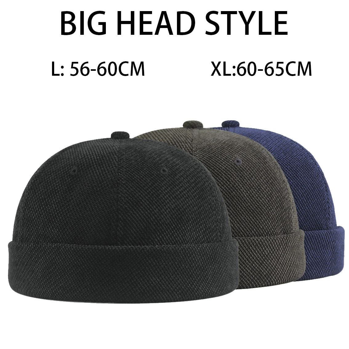 Winter Vintage Men\'s Brimless Skullies Cap Street Portable Docker Hats Multipurpose Beanie Hip Hop Japanese INS XXL