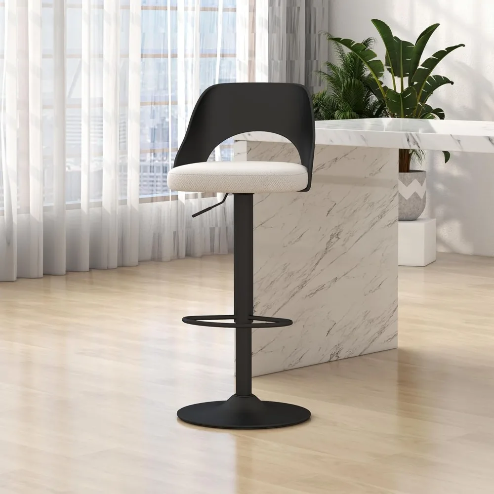 Modern Barstools 1 PC, Height Adjustable Swivel Counter Bar Stool with Hollowed-Out PP Black Back, Upholstered Bar Chair