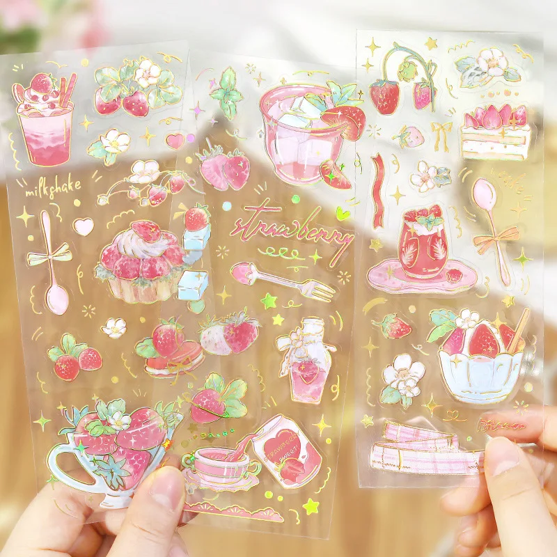 3sheets/1lot Kawaii Scrapbook Stickers  Sweet Berry Story Junk Journal Gold Planner Stationery Sticker Planner Decorative