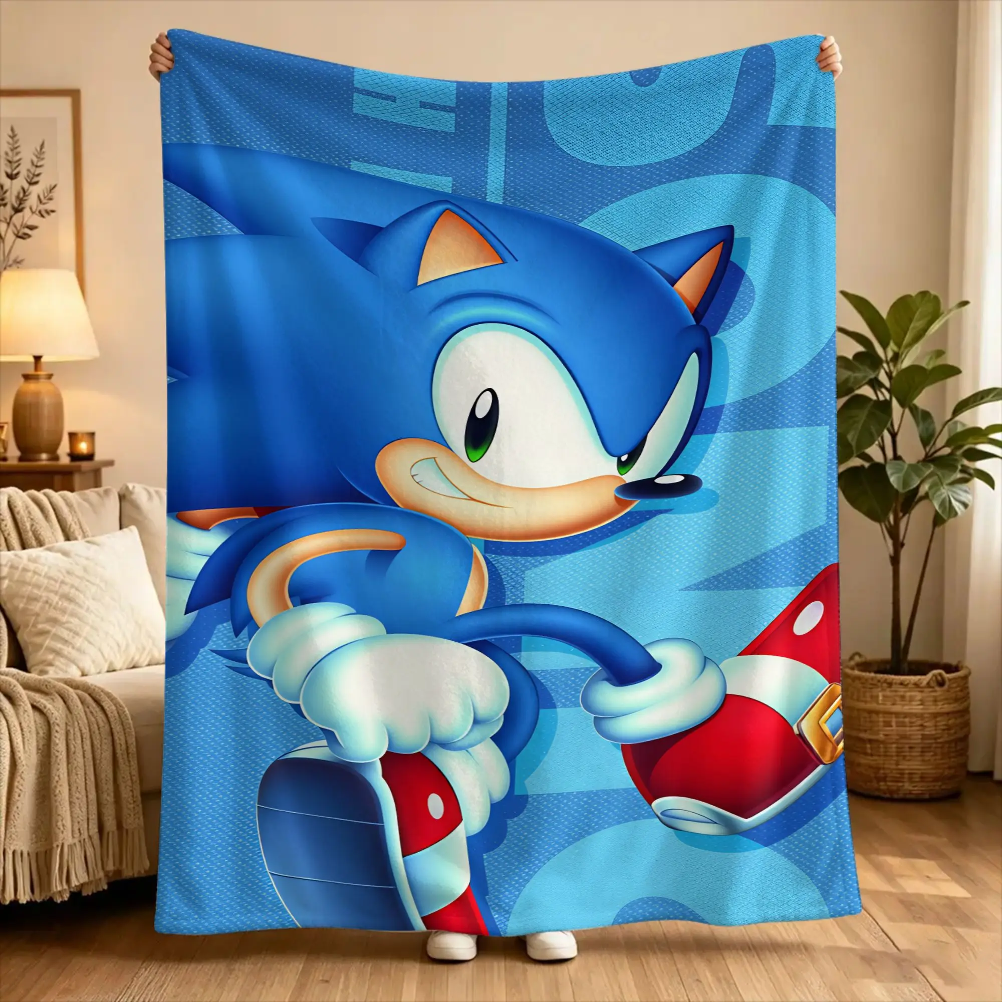 Warm Soft Blanket Picnic S-sonic The Hedgehog  Bedding Throws  Flannel Bedspread For Couch Chair Fashion Sofa Bed Cover