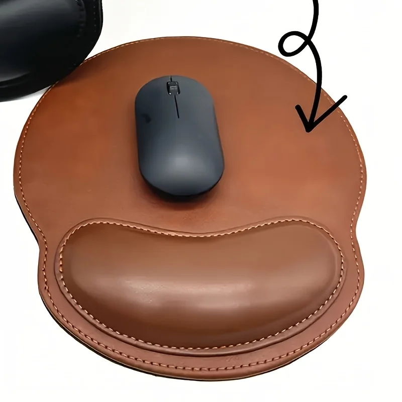1 Stück braunes Mauspad mit Handgelenkauflage, ergonomische Handgelenkstütze, Gaming- und Büro-Mauspad aus Kunstleder, langlebige rutschfeste Oberfläche, einfache Handgelenkauflage, unverzichtbares