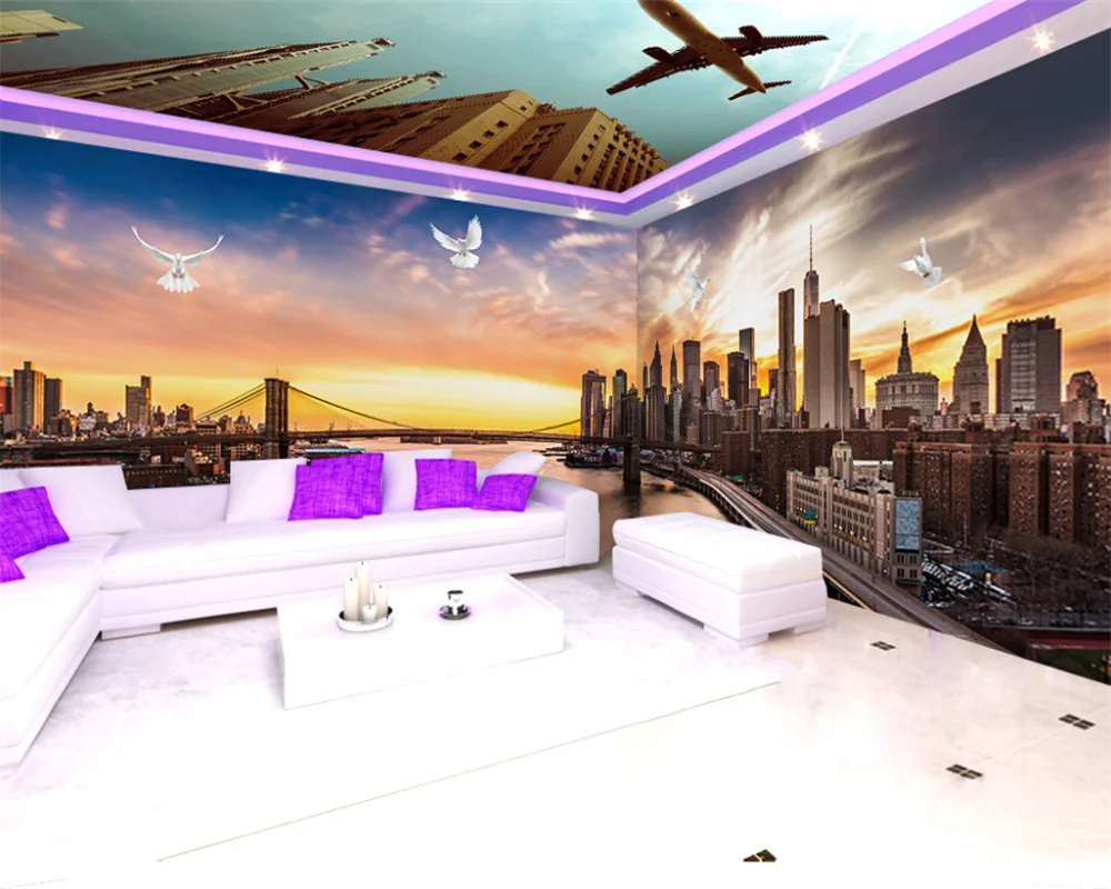 beibehang Customized modern new bedroom living room landscape big city distant background papel de parede wallpaper