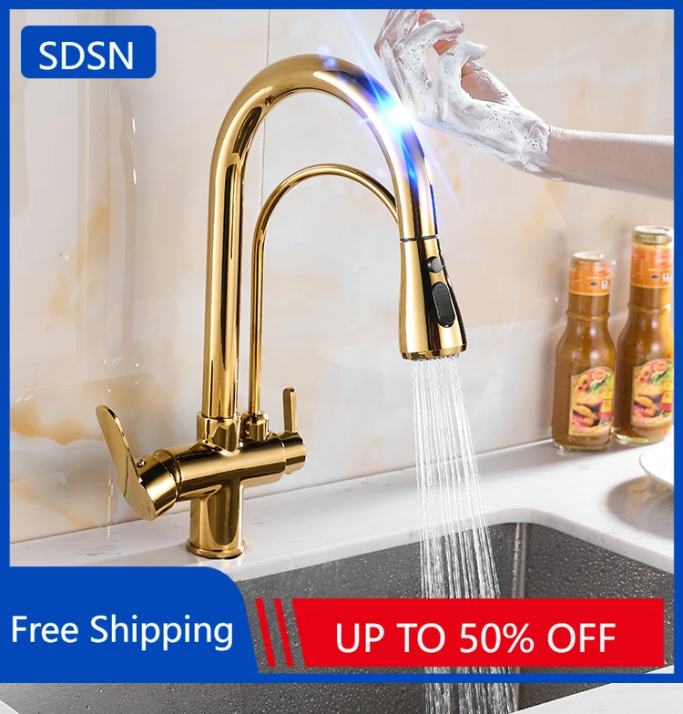 Smart Touch on Filter Kitchen Faucets 3 Way Hot Cold Pure Water Pull Out Kitchen Sink Mixer Tap Sensor Touch Filter Mixer Faucet