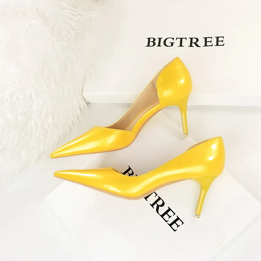 BIGTREE 2023 New Spring Yellow Ladies Pumps Pointed Toe Sexy Thin High Heels Fashion Shallow Pumps Stiletto Party Office Shoes