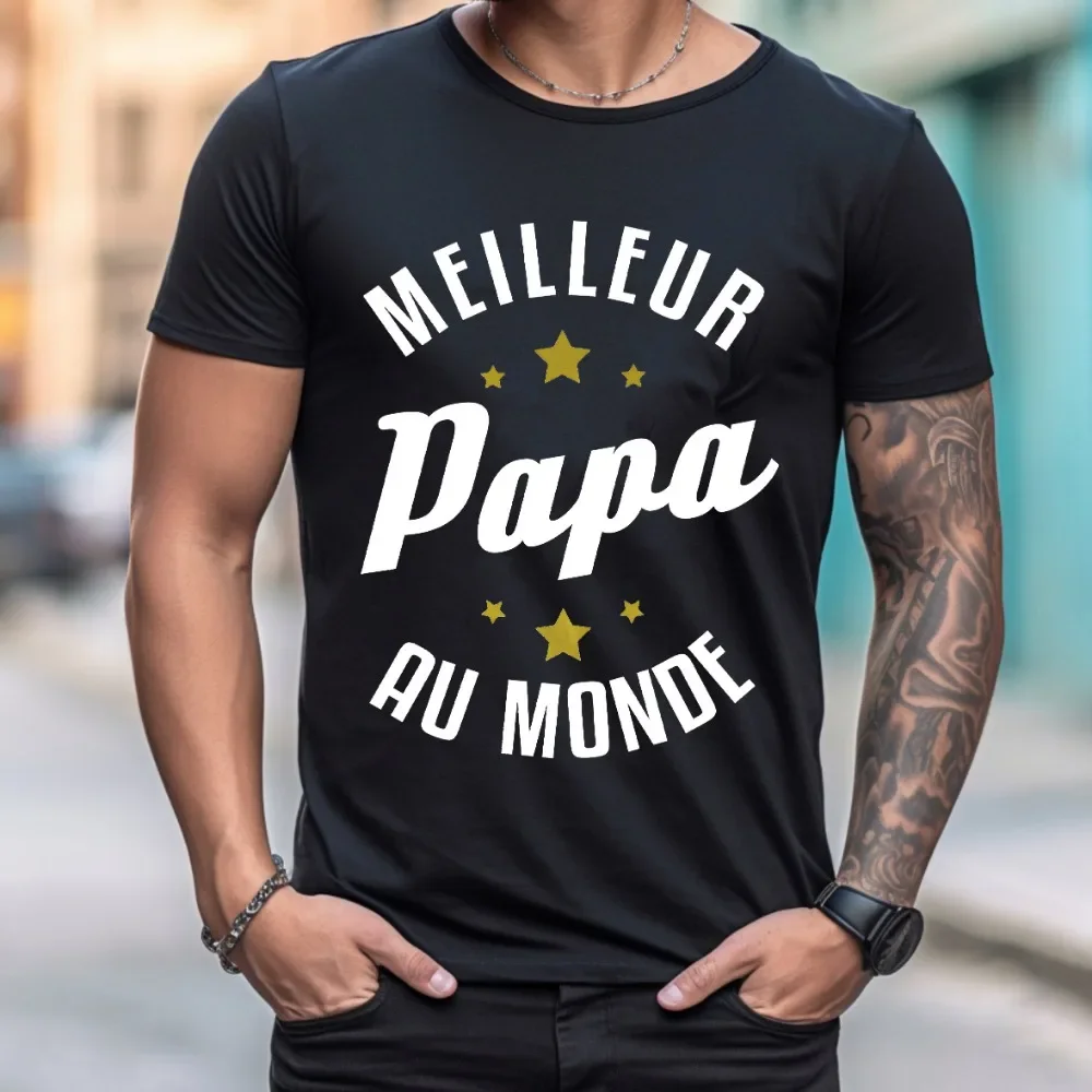 Футболка с коротким рукавом и круглым вырезом, с надписью «лучший папа в мире»