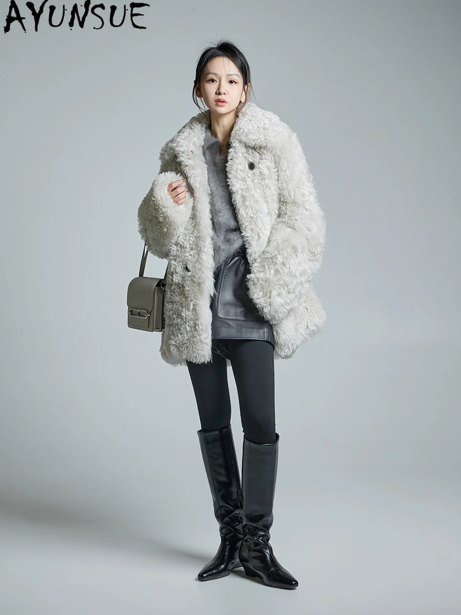AYUNSUE Natural Sheepskin Fur Coat Women Luxury Clothing Female Mid-length Real Leather Jacket Winter Jackets 2025 Шуба Женская