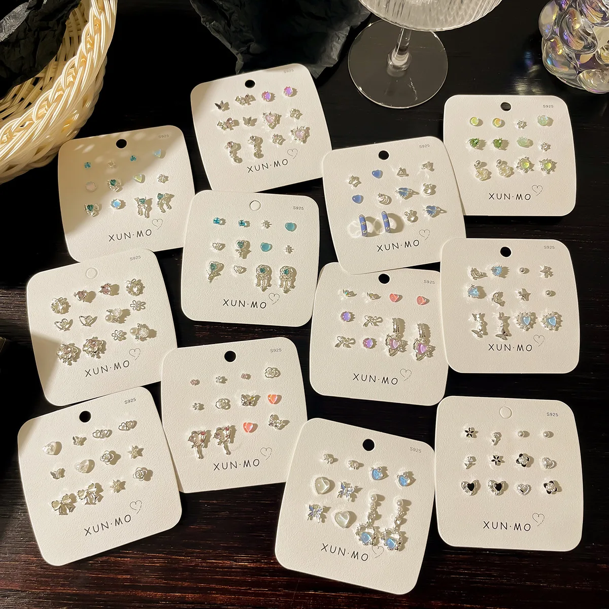 Kadrufi doce y2k azul aurora strass coração estrela lua brincos conjunto feminino moda coreana borboleta brinco jóias presente