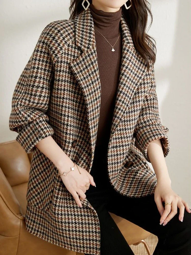 Blends Women Design Classic Retro Female Autumn Warm All-match Straight Korean Style Fashion Elegant New Casual Outerwear Simple