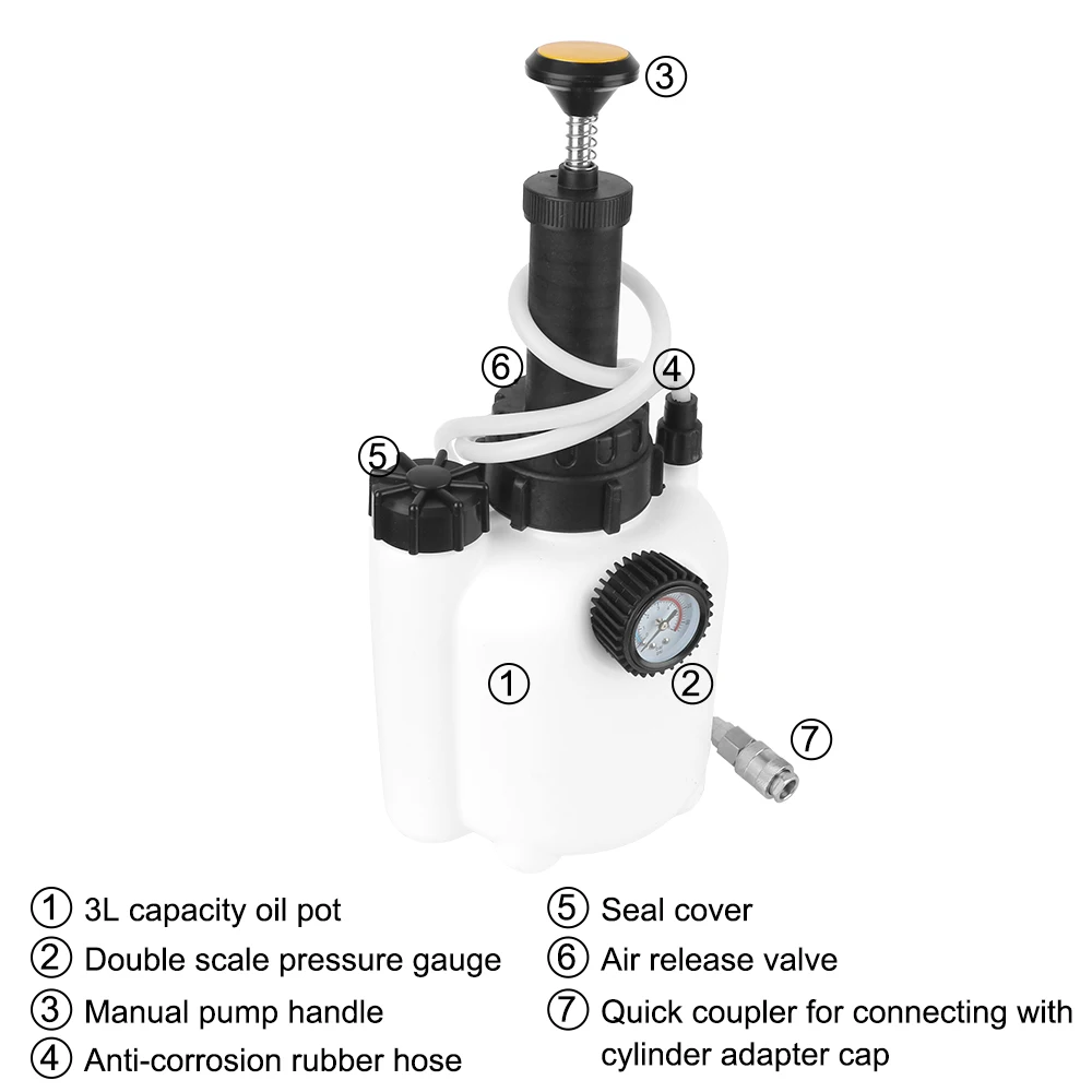 Car Brake Fluid Replacement Tool Brake oil replacement pot Brake Fluid Drained Bleeder 1Set 3L Large Capacity