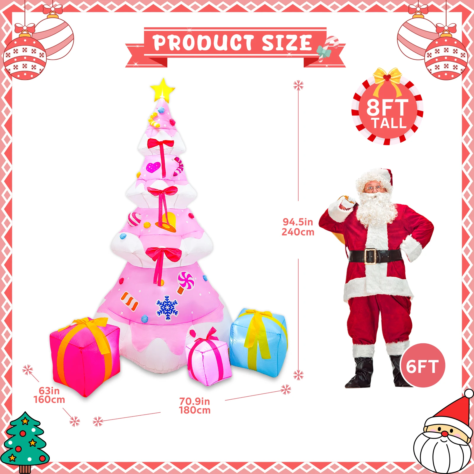 OurWarm 8FT Christmas Inflatables Outdoor Decorations, Inflatable Pink Tree Blow Up Yard Decoration Build-in Colorful LEDs