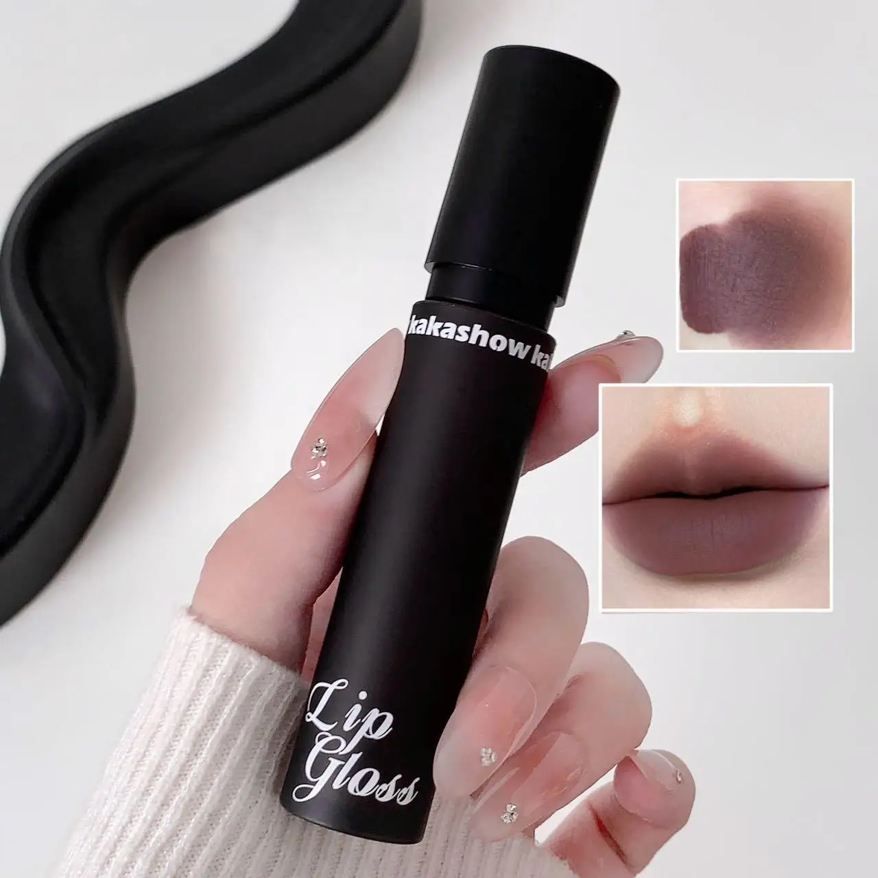 Kakashow Mousse Matte Lip Gloss, Waterproof and Colorfast, Cold Toned Black and Dark Color Suitable for Halloween Party Gifts