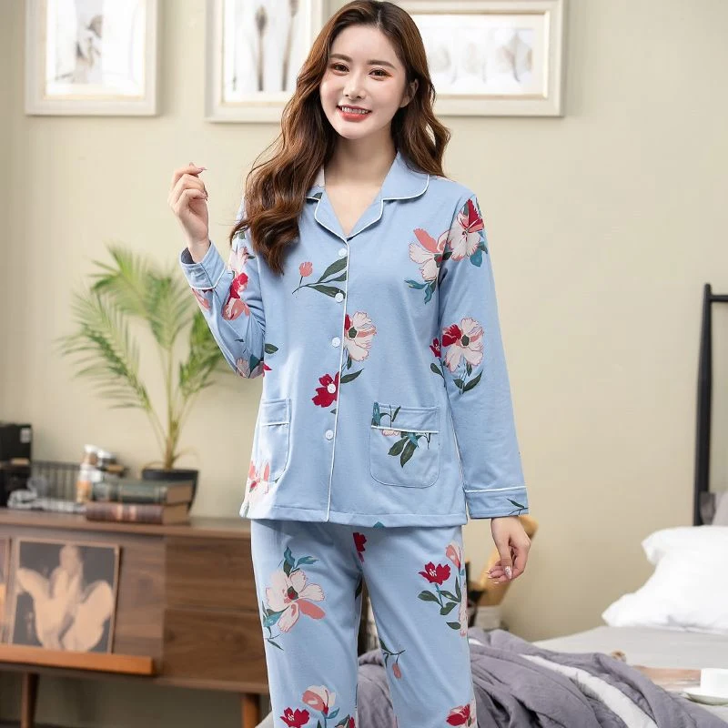 

Plus Size Long Sleeve Cotton Print Pajama Sets for Women 2025 Spring Autumn Sleepwear Pyjamas Homewear Pijama Mujer Home Clothes