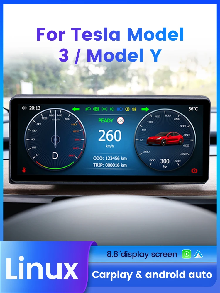 MEKEDE IPS Display Mileage Speed for Tesla Model 3/Y Informatiom Smart Digital Speed Linux for Tesla