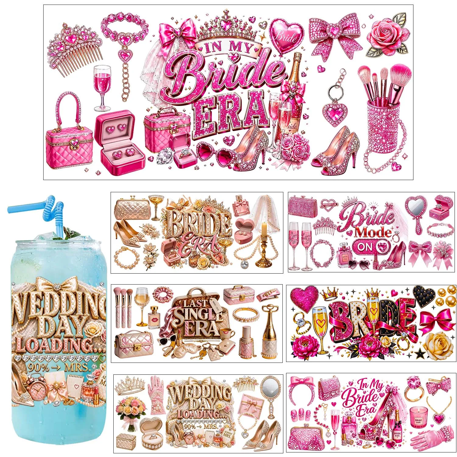 Bride Ear Wedding Day Rub On UV DTF Transfer Sticker Waterproof DIY Decals 3D Transfers UVDTF Sticker 16oz UV DTF Cup Wraps