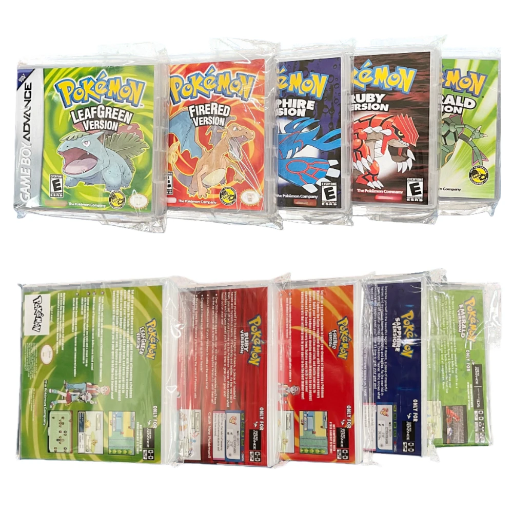 For 32 Bit Video Game Collection Game Cards Boxed Pokemon Series Emerald FireRed Leafgreen Ruby Sapphire 5 Versions GBA Game