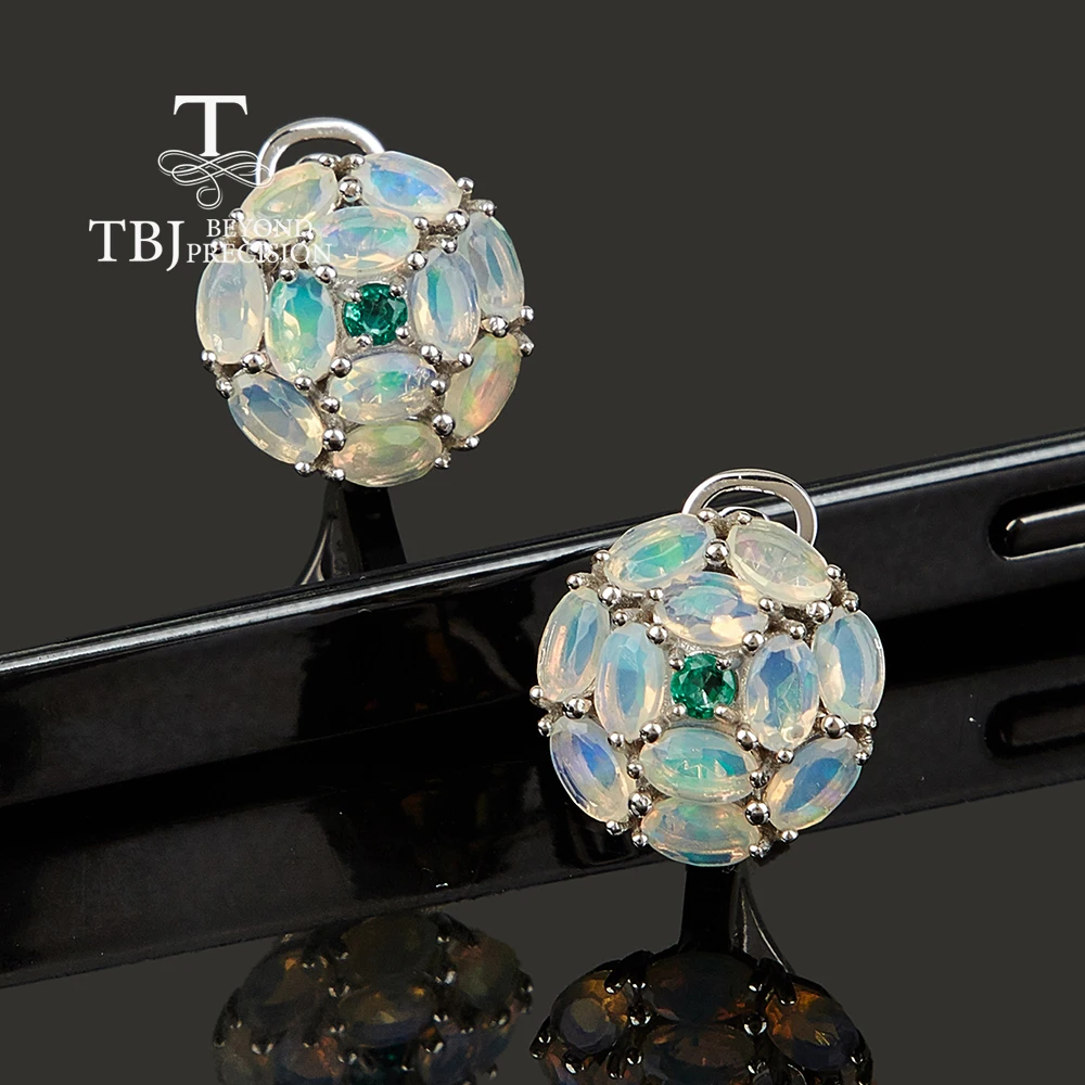 Light luxury Round design color rich natural Opal Gemstone Ring Earrings jewelry set 925 sterling silver fine jewelry women