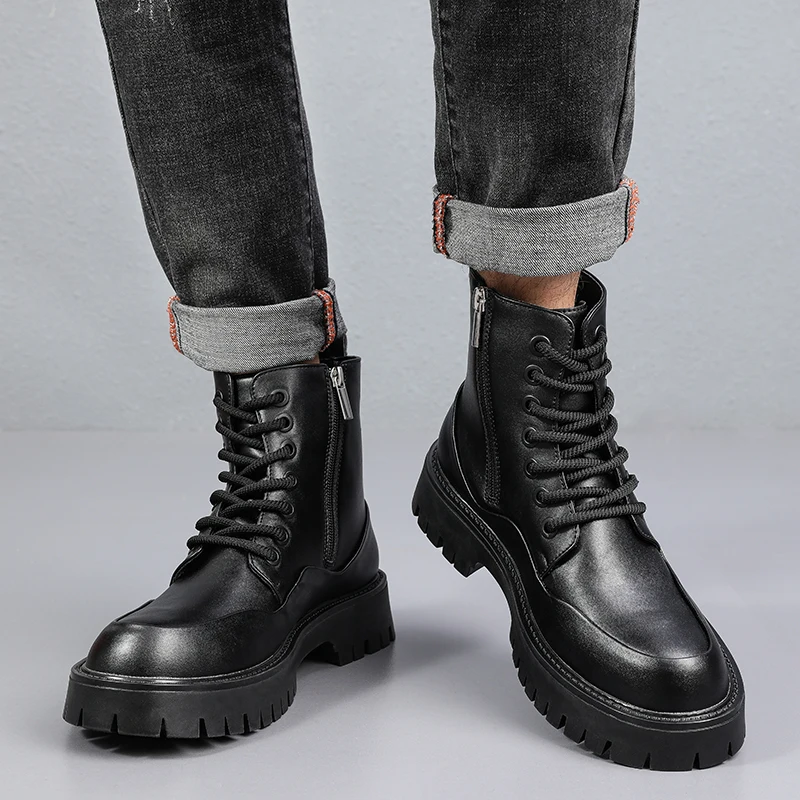 

New Men High Top Boots with PU Thick Sole Comfortable Fashionable Casual Daily Commuting Business Men Ankle Boots