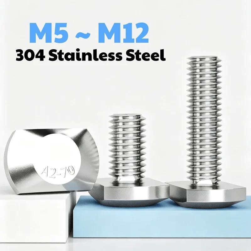 304 Stainless Steel M5 M6 M8 M10 M12 T Bolt T Screw Square Bolts Square Rectangle Machine Screws
