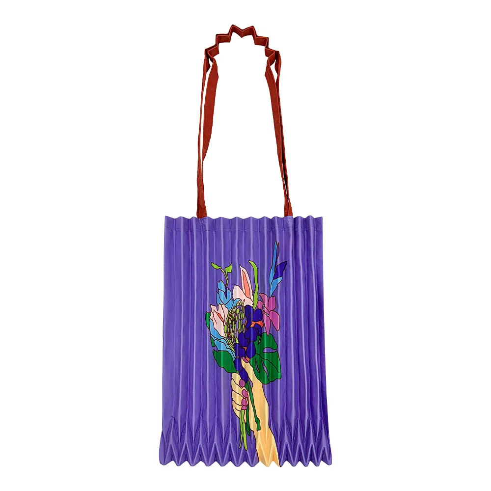 Miyake Folding 2025 New Flower Printed Folding Handbag Women's French Artistic Style Single Shoulder Support Handmade Bag