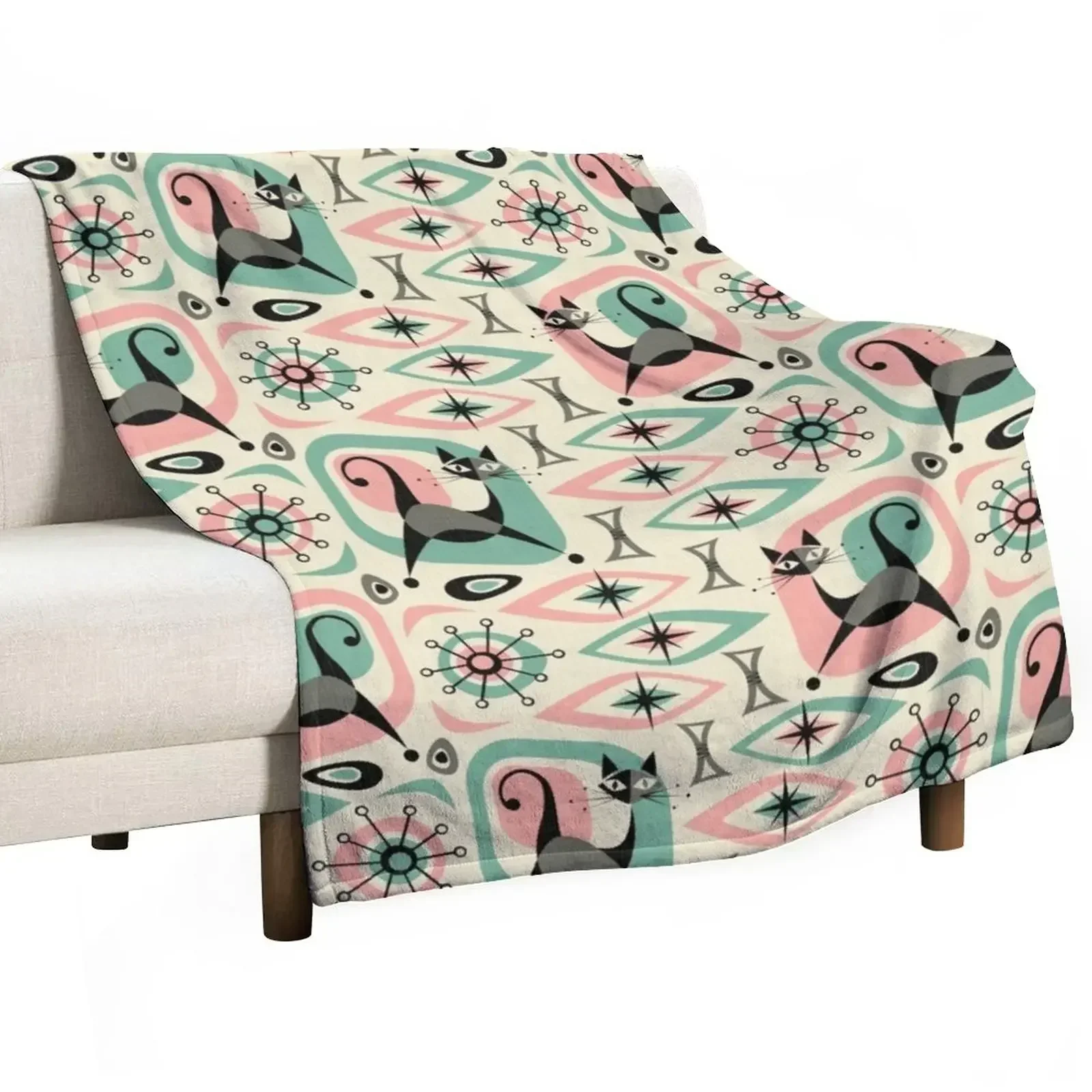 

Mid Century Cat Abstract Throw Blanket Blankets For Bed Fashion Sofas Thin Nap Blankets