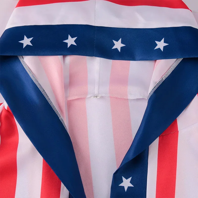 Boxeo con bandera americana para hombres y mujeres, Rocky Balboa para adultos, bata tipo bóxer de satén, pantalones cortos, cinturón para disfraz de Halloween, 5;c,8'z,6.k;