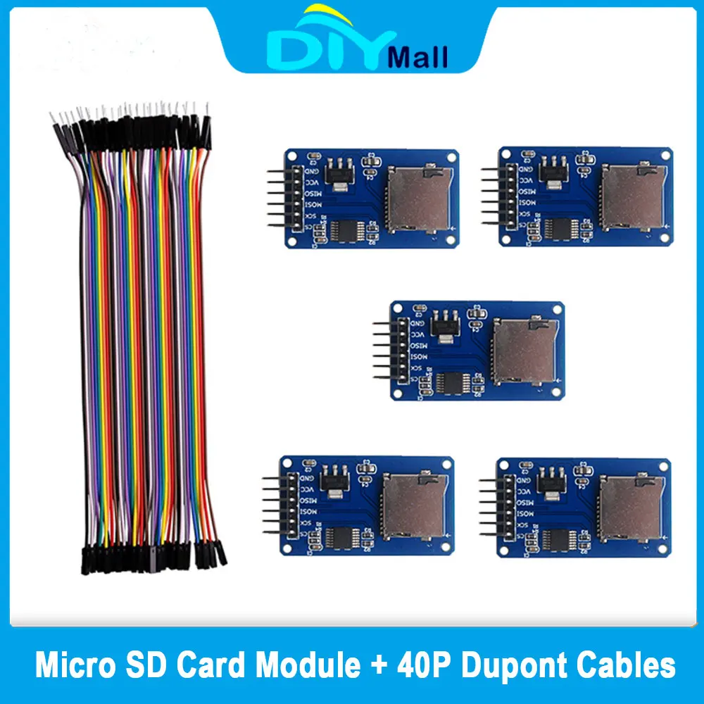 5PCS Micro SD Card Module With 40P Dupont Cables for Arduino ESP32 Raspberry Pi SPI Interface TF Reader/Writer Storage Board