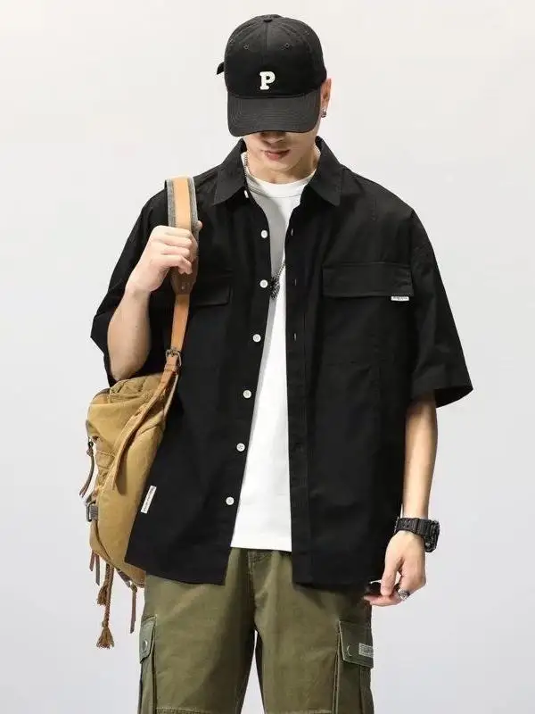 

Loose Fit Pure Cotton ort Sve Men's irt Summer Casual Breathable Large Size Japanese Sle Comfortable Daily Wear